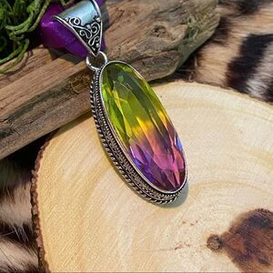 Bi-Color Tourmaline Green Purple Sterling Silver Pendant